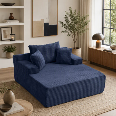 Chaise longue d'intérieur 56 pouces avec 3 coussins larges en velours côtelé sans assemblage