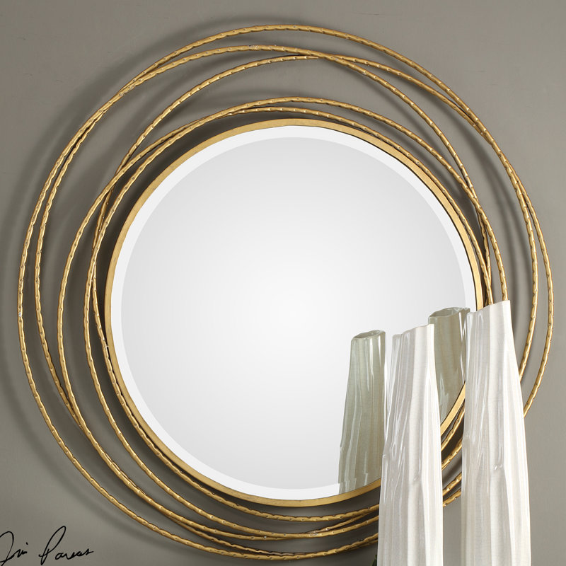 Miroir décoratif biseauté moderne et contemporain Moberly, Or métallique