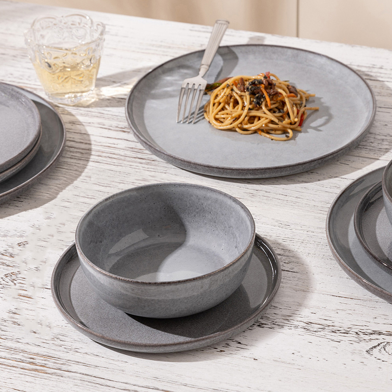 ALOFMO Gold Ingot 12 Piece Stoneware Dinnerware Set, Service for 4, Gray