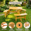 Ensemble de table de pique-nique 6 personnes avec 3 bancs intégrés et trou pour parasol, jaune-1975304511