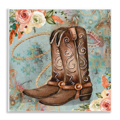 Cowboy Boots Western Paisley Florals by ND Art - Graphic Art