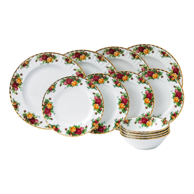 Royal Albert Old Country Roses 12-Piece Dinnerware Set, Service for 4