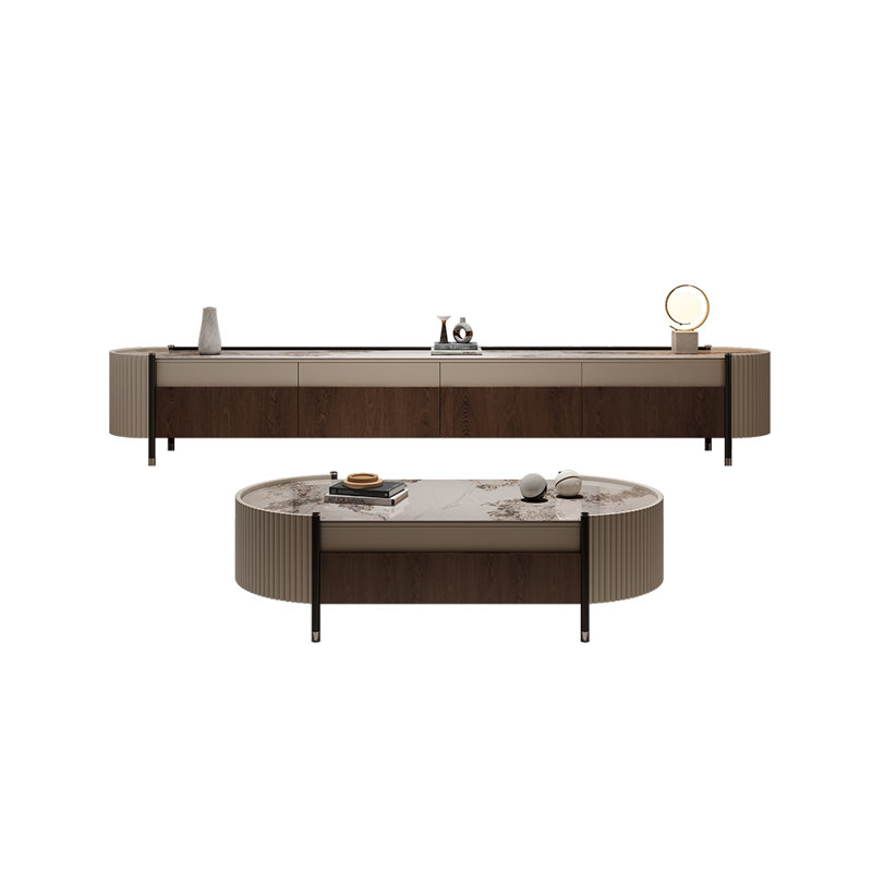 Meuble télé de style moderne jumelé à une table basse