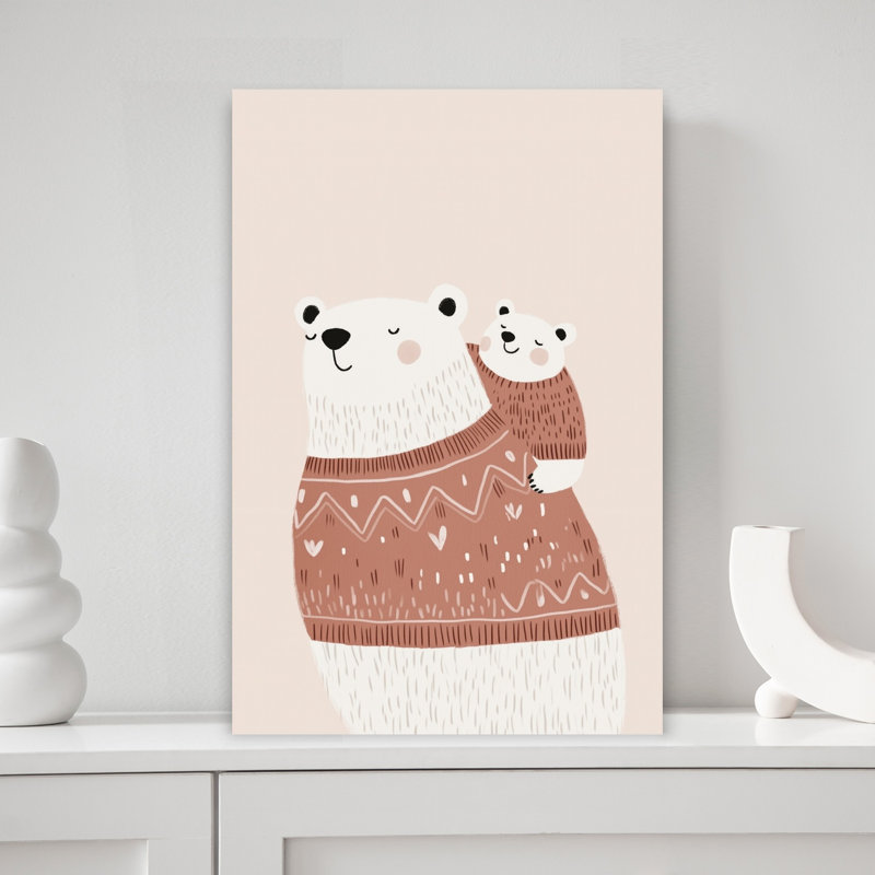 Cozy Bear Family Sweater Minimalist Serene Whimsical Bear Winter Wall Art Print by Mathieu - Wrapped Canvas Print