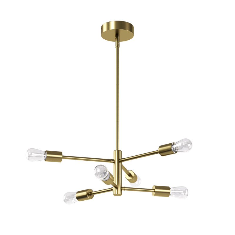 Lustre linéaire moderne à 6 lumières avec accents en fer forgé Rensselear, Laiton électroplaqué