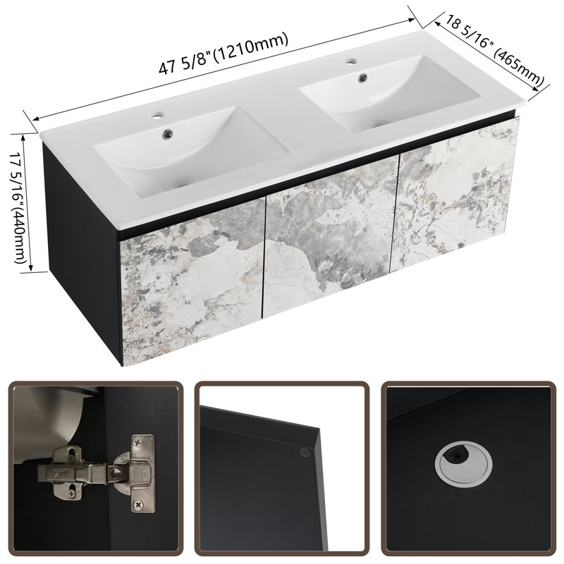 Devohn 47.6'' Double Bathroom Vanity with Ceramic Top