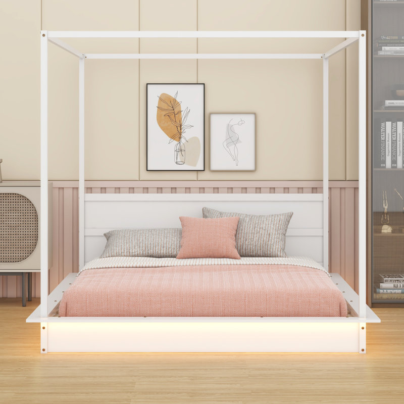 Wood LED Canopy Bed, King