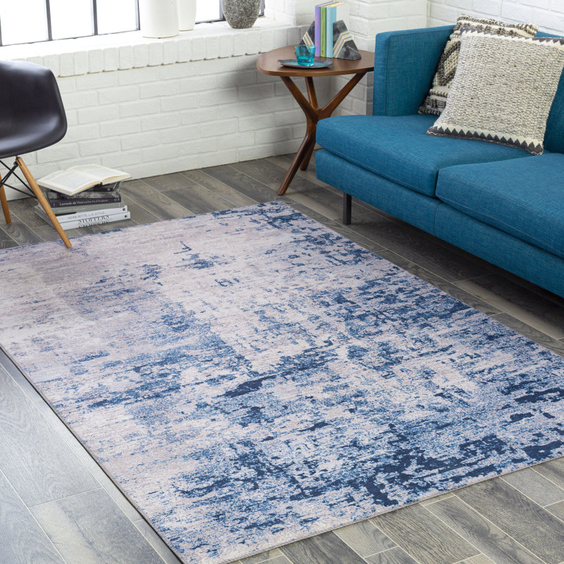 Tapis bleu marine / ivoire à motif abstrait Amalfi, Rectangle 9 pi x 12 pi