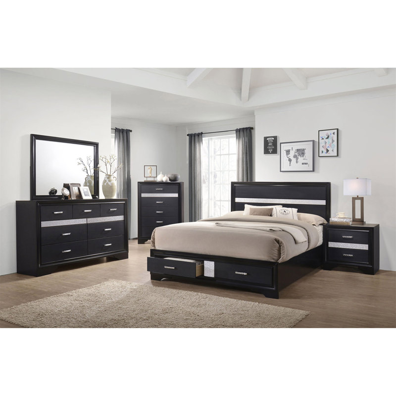Orchid Black Queen Storage Panel Bed