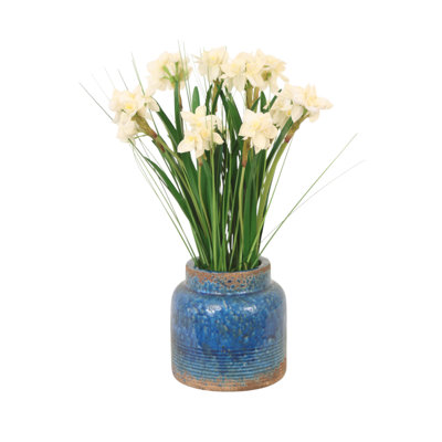 Pots de papier dans un pot bleu vieilli