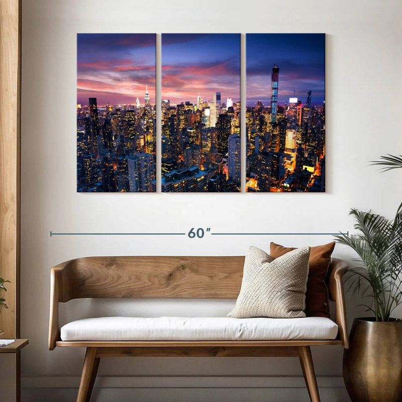 Paysage urbain de Sirci, New York, la nuit, H 32 po x l 50 po