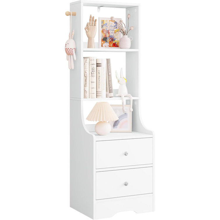 Bedside table with 2 drawers, 3 open shelves and hooks