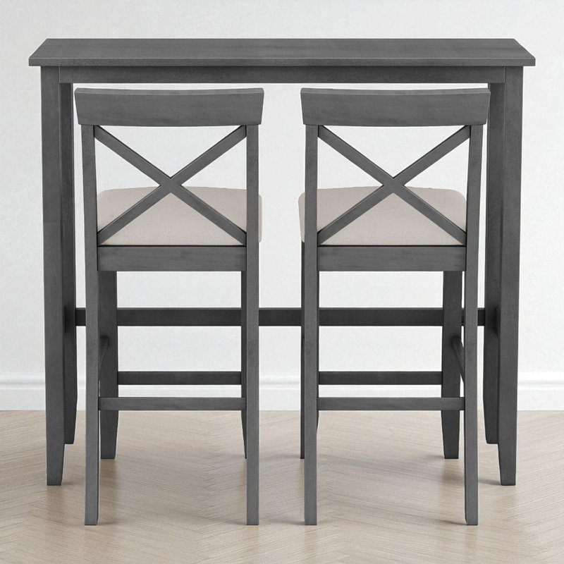  Ensemble de salle à manger pour 2 personnes à hauteur de bar, Gris, Gris, Gris