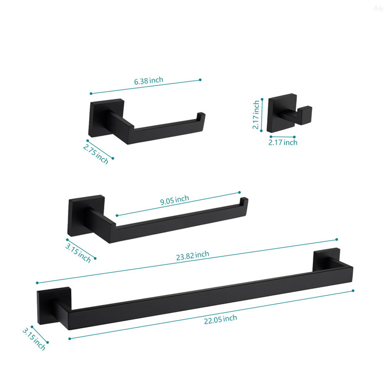 4 - Piece Bathroom Hardware Set, Matte Black