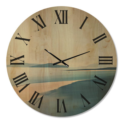 Tranquil Coastal Bay I - Horloge murale ronde minimaliste en bois