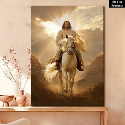 Topbout Religious Jesus on White Horse Wall Art - High-End Spiritual Inspirational Decor for Living Room