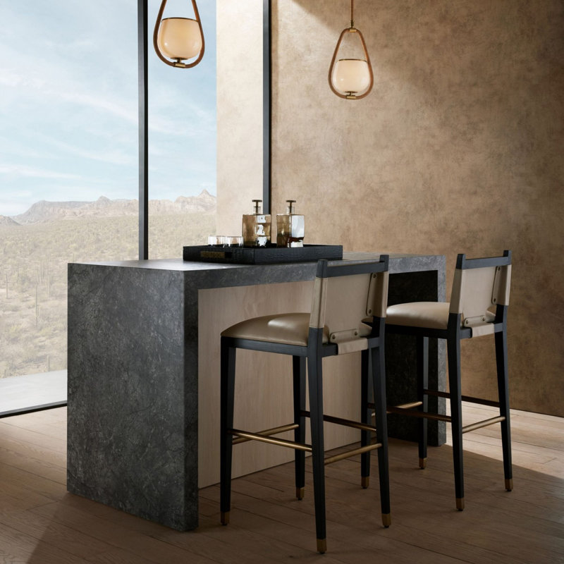 Burdock Bar Stool, Vanilla Leather, Bar Stool (32” Seat Height)
