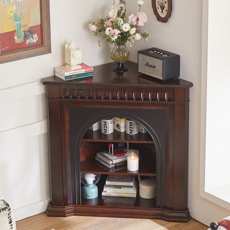 Nut-Brown Solid Wood Freestanding Fireplace