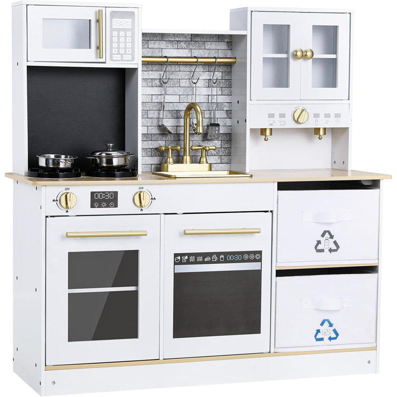 Children's Wooden Light And Sound 90X30X90 Cm With Accessories And Large Storage Box, White, From 3 Year's Old Kitchen Set