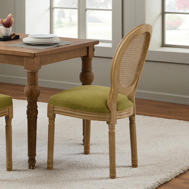 Amando 19.7'' H Upholstered Side Chair, Oak Wood, Olive Green