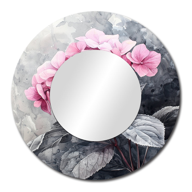 Soft Pink Hydrangea In Greyscale I - Floral Mirror Wall Art - Printed On Metal, 29" x 29"