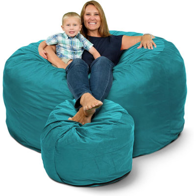 6ft Bean Bag Chair and Footstool, Oversized Lounger, Suede by Trule