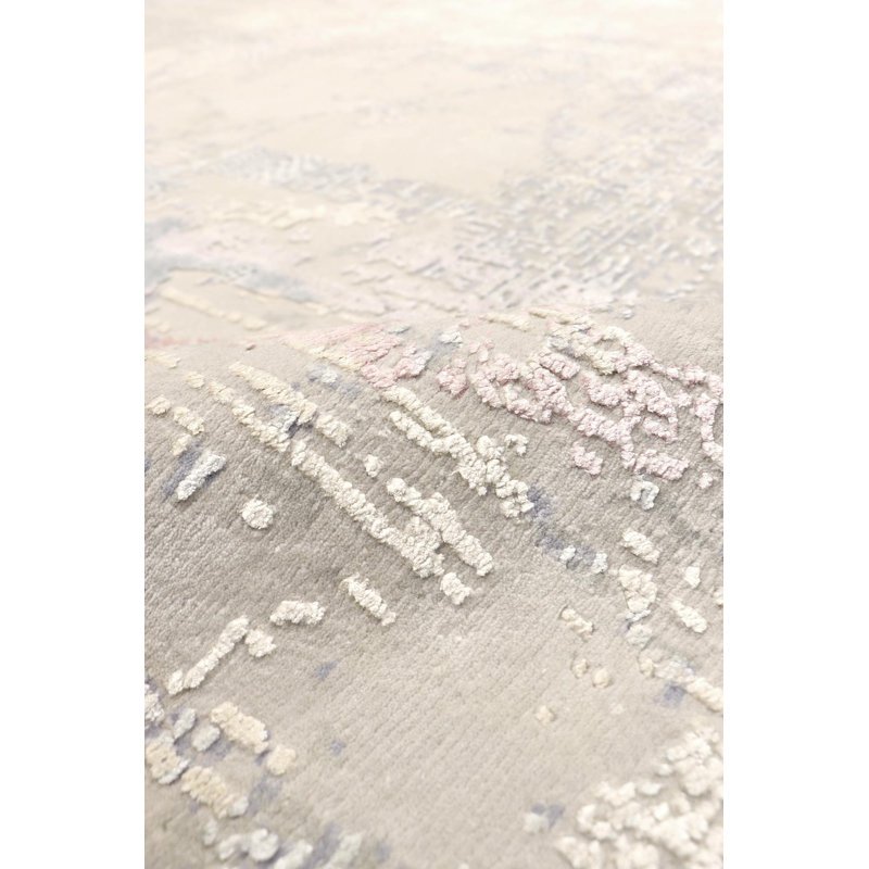 Gray and Beige Abstract Hand-Knotted Wool Silk 9' x 12' Rug