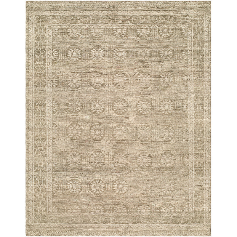Alara Hand Knotted Wool Vintage Look Area Rug in Beige, Rectangle 2' x 3'