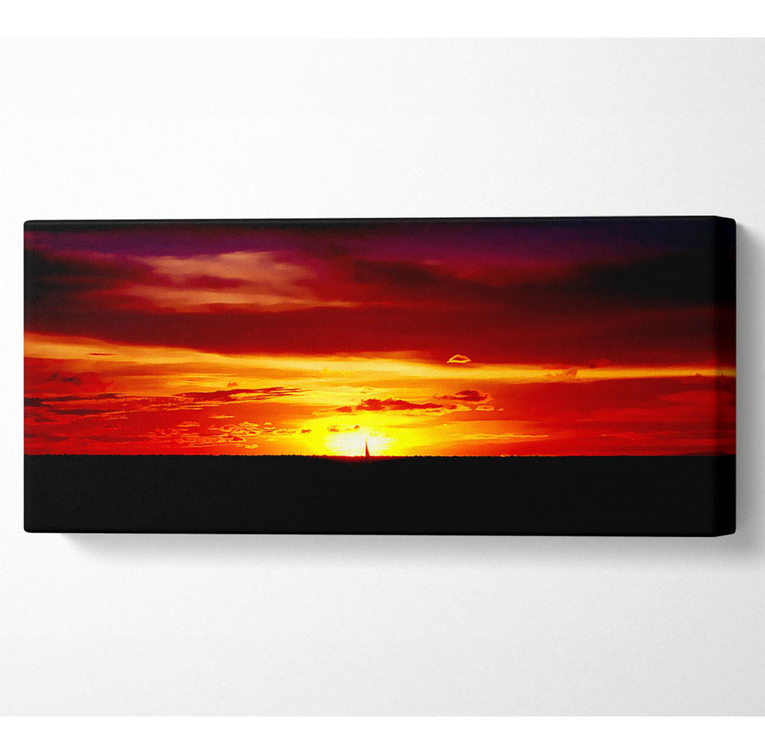 Roter Sonnenuntergang Ozean - Panorama-Kunstdrucke auf Leinwand gerollt