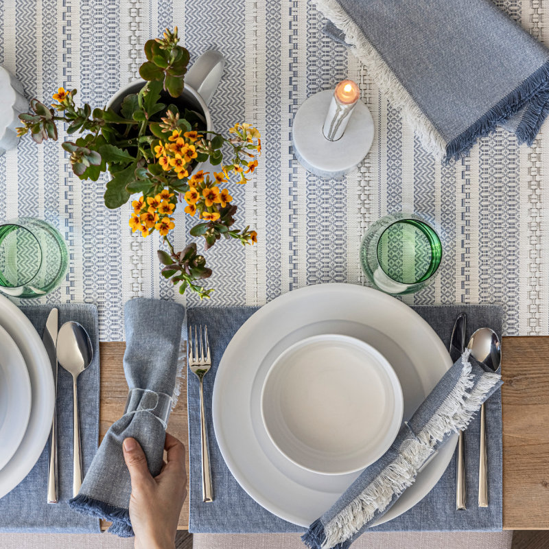 over&back Reversible Striped Table Runner, Blue/White