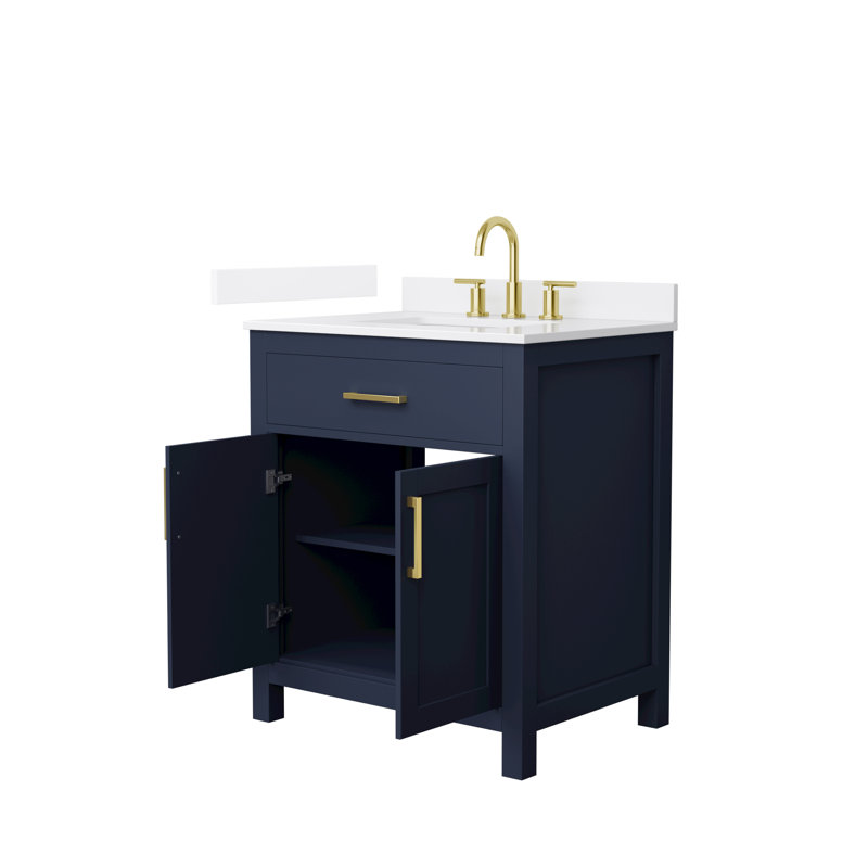 Beckett 30" Freestanding Single Bathroom Vanity with Quartz Top, Dark Blue, White Quartz, Brushed Gold