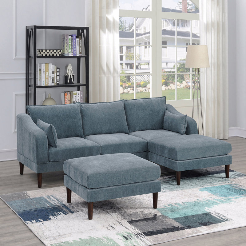 Contemporary 5Pcs Modular Sectional Set One Arm Chairs Armless Chair Ottoman L-Shaped Sectional Mineral Morgan Fabric