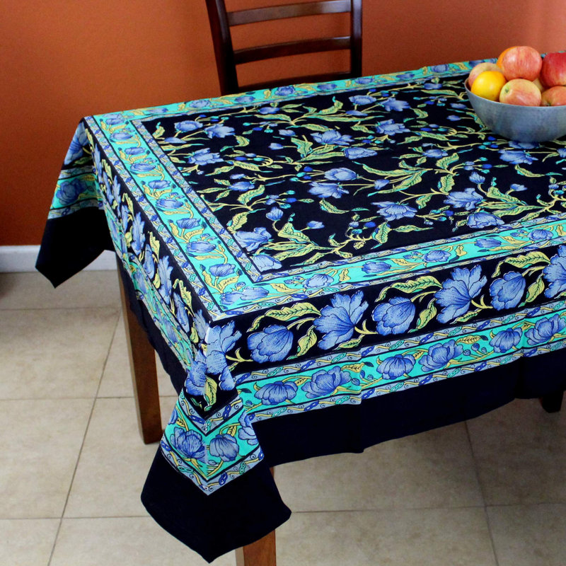 Grinnell French Floral Cotton Tablecloth, Black Amber, 60" W x 90" L