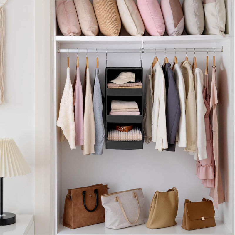 3-Shelf Hanging Closet Organizer, Collapsible Closet Hanging Shelves, Nursery Hanging Organizer, 1-Pack, Black