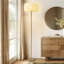Lampe sur pied DEL Coastal Boho 66 po avec abat-jour tambour tissé et finition laiton doré Rowan, ampoule incluse