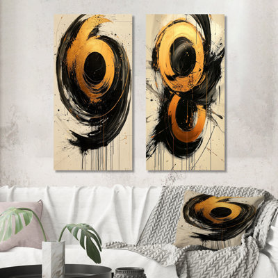 Cercle abstrait en tons de gris et d'or I - ensemble de 2 pièces d'art abstrait