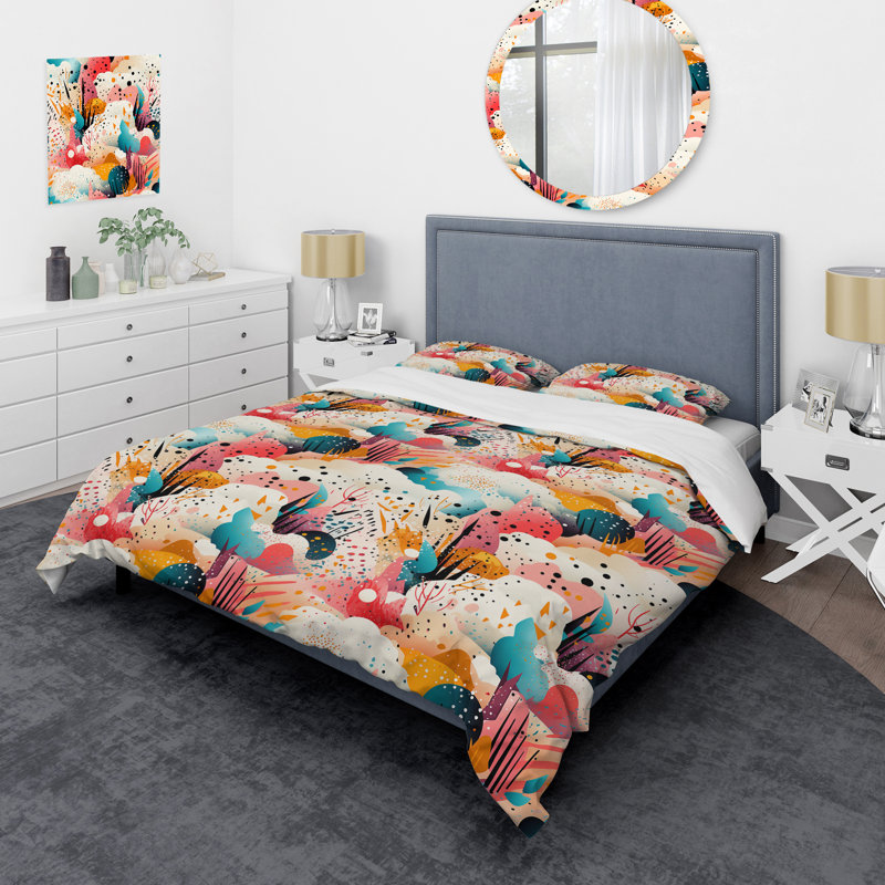 Ensemble de housse de couette Futuristic Ink Splash In Multicolor, Housse de couette pour grand lit et 2 taies décor