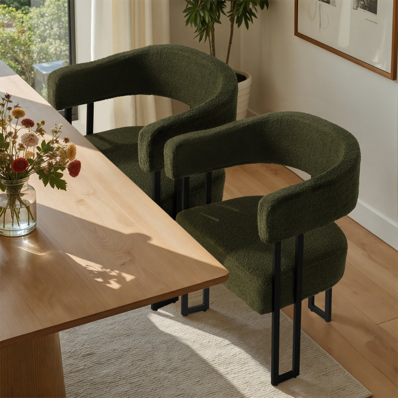 Haskett Upholstered Dining Armchair with metal legs, Green