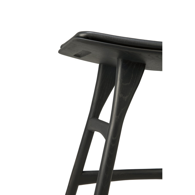 Osso Upholstered Stool with Solid Wood Frame, Varnished Black/Black