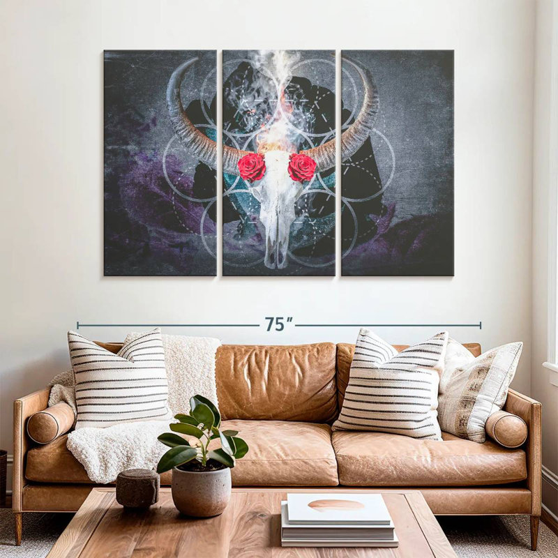 Hitzel Bull Skull Roses, 42" H x 65" W