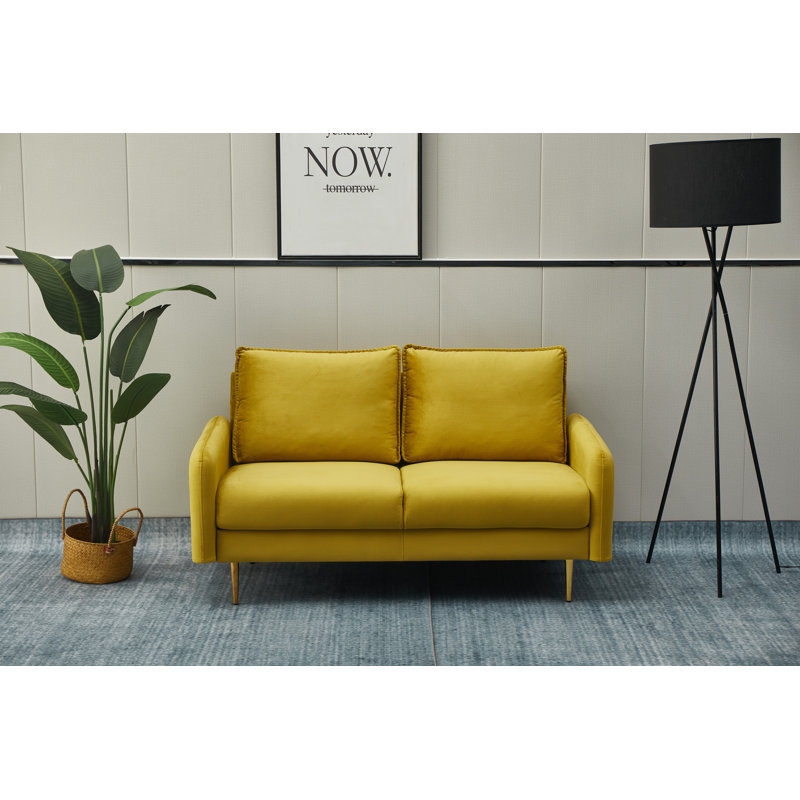 Emteas 57.3'' Velvet Loveseat, Goldenrod Velvet, 34" H x 57.3" W x 32" D