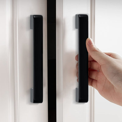 Paquet de 10 poignées d'armoire noires Poignées d'armoire carrées de 5 pouces Poignées de porte en alliage de zinc noir mat moderne pour poignées de porte d'armoire