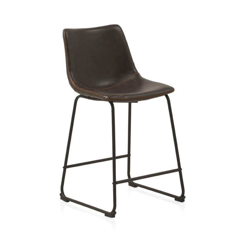 Upholstered Counter Stool with Metal Frame, Dark Brown