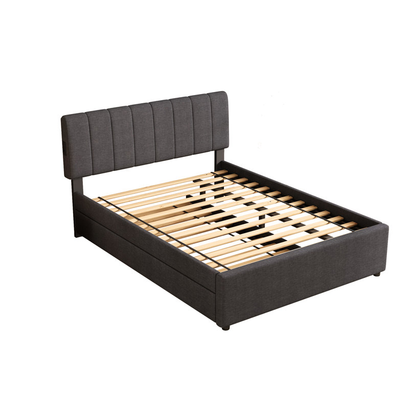 Lit plateforme tapissier avec lit gigogne et 1 ensemble USB, avec lumières DEL intelligentes télécommandées