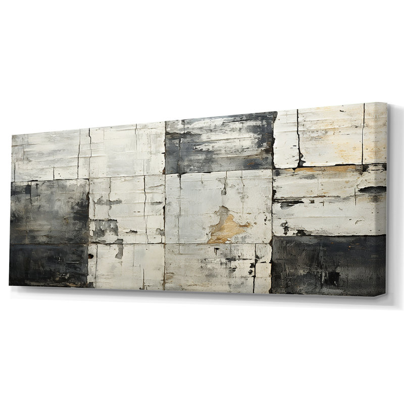 Carreau abstrait gris et gris II, Toile tendue, H 28 po x l 60 po x P 1,5 po