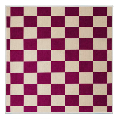 Machine Washable Checkered Beige Area Rug