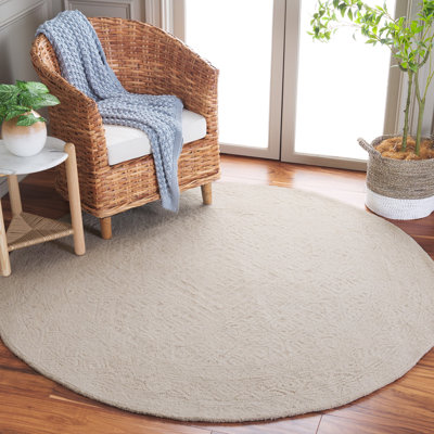 Textural Hand Tufted Wool Cotton Oriental Rug in Ivory