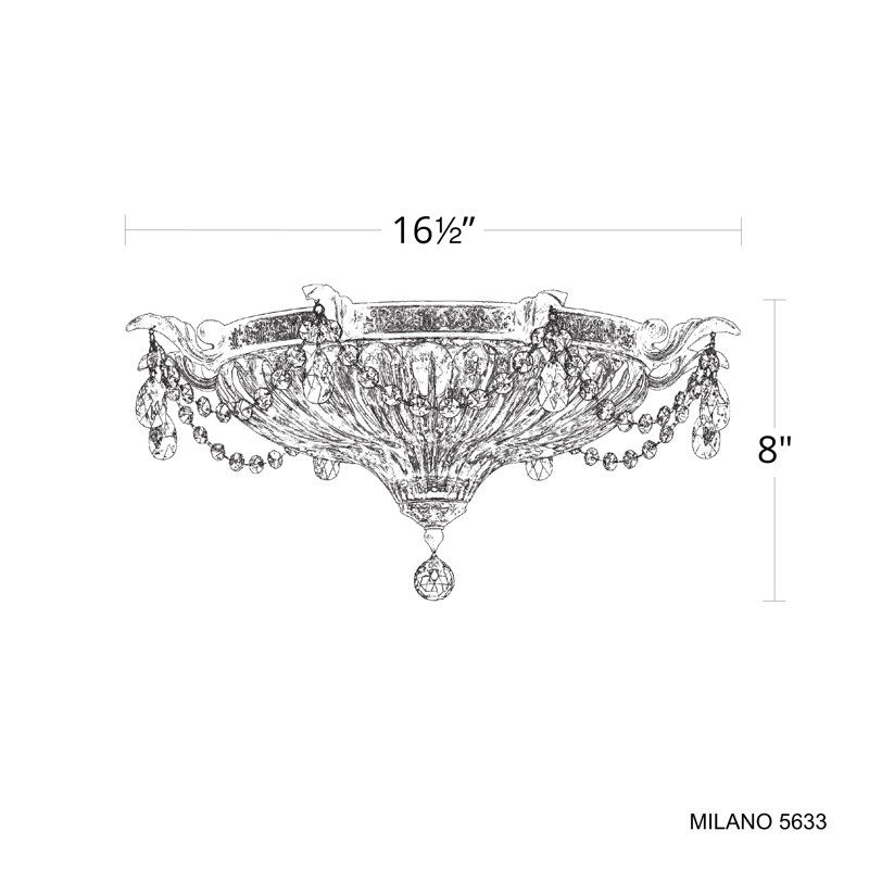 Milano 2 Light 16.5in x 8in Flush Mount in Parchment Gold with Clear Heritage Handcut Crystals, Heirloom Gold, Czech