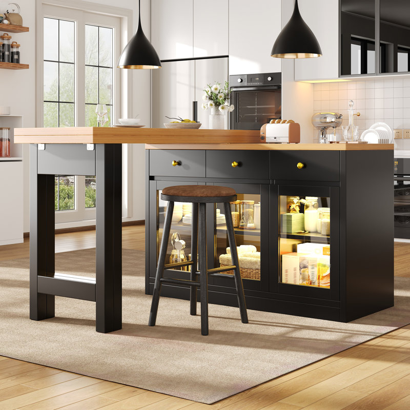 Wood Kitchen Island, Black