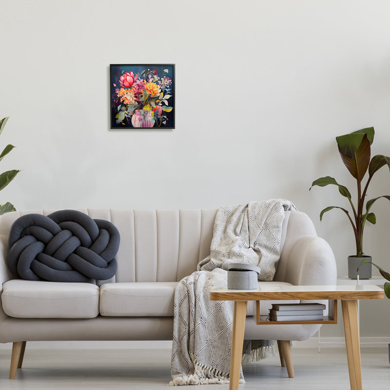 Bb-255-Busy Modern Blooms, reproduction d'art sur bois, Giclée encadrée noir minuit, H 12 po x l 12 po x P 1,5 po